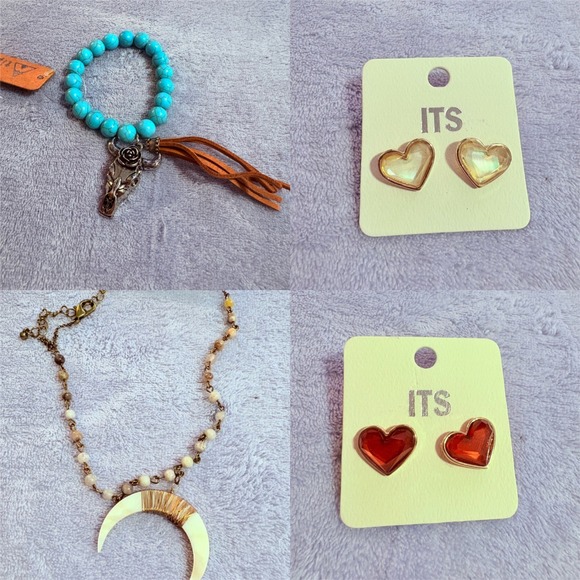Its Ok Jewelry - Jewelry set Turquoise western bracelet crescent moon necklace two stud‎ earrings